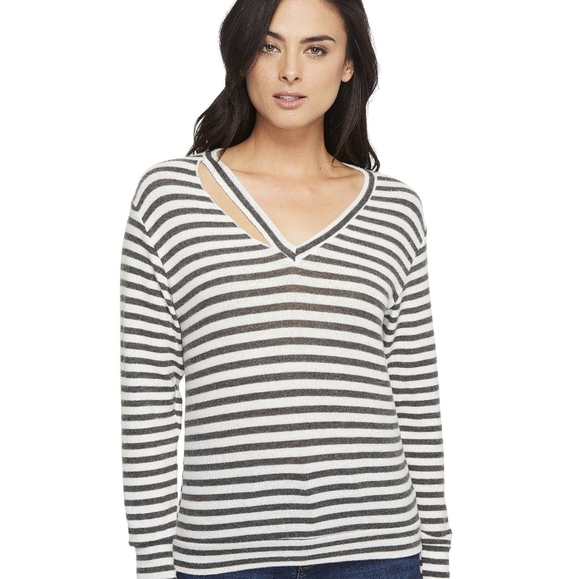 LNA Tops - LNA slash stripe long sleeve top